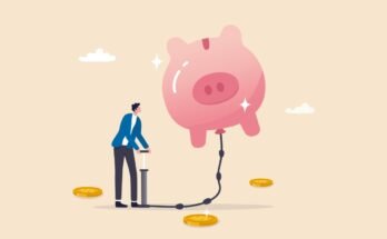 pumping air into a floating piggy bank
