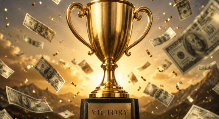 Victory, winner, dollars, dollar signs