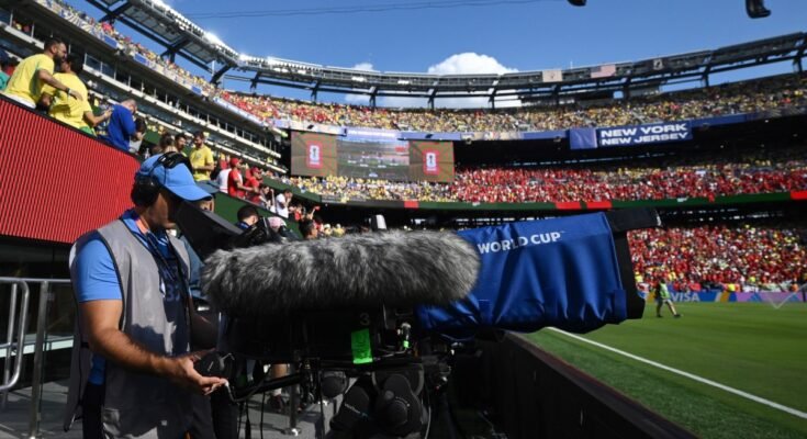 Cameramen TV during the FIFA World Cup 2026 Group C match between Brazil and Morocco at New York New Jersey Stadium on June 13, 2026 in East Rutherford, New Jersey.