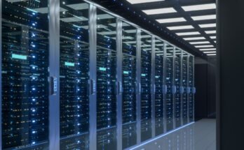 Futuristic looking data center.
