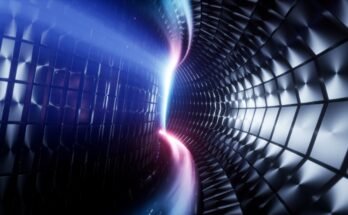 Plasma flows through an illustration of a tokamak fusion reactor.