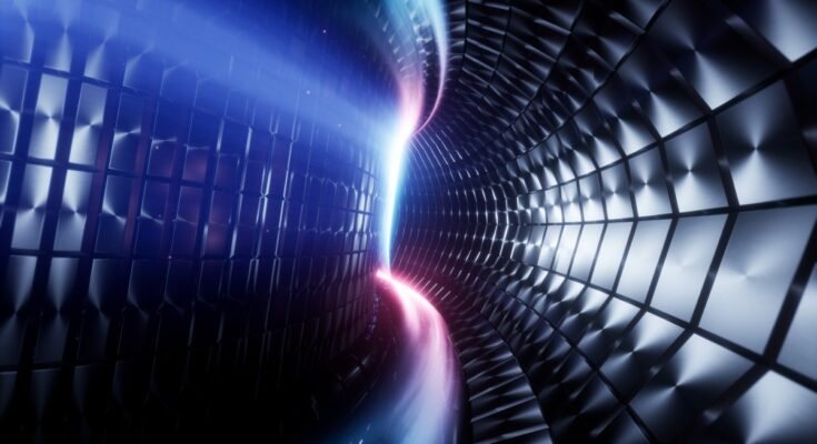 Plasma flows through an illustration of a tokamak fusion reactor.