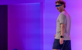 Mark Zuckerberg wears a pair of Meta Oakley Vanguard AI glasses during the Meta Connect event in Menlo Park, California, on Sept. 17, 2025.
