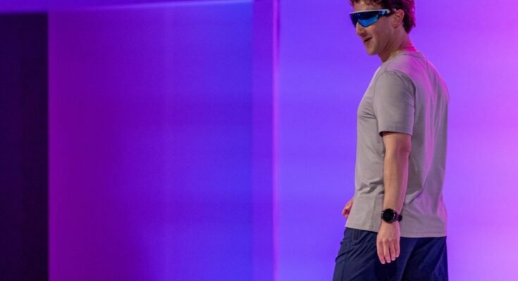 Mark Zuckerberg wears a pair of Meta Oakley Vanguard AI glasses during the Meta Connect event in Menlo Park, California, on Sept. 17, 2025.