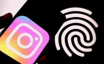In this photo illustration, an Instagram logo is seen displayed on a smartphone with a Passkey Finger scanner.