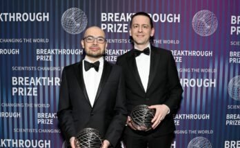 Demis Hassabis and John Jumper attend the 10th Breakthrough Prize Ceremony at the Oscars