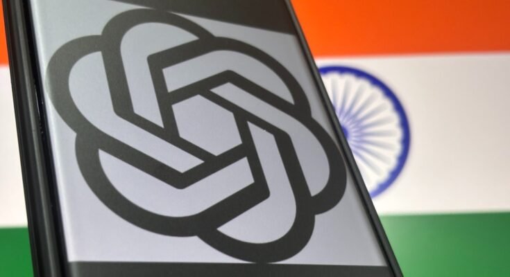 OpenAI logo over flag of India