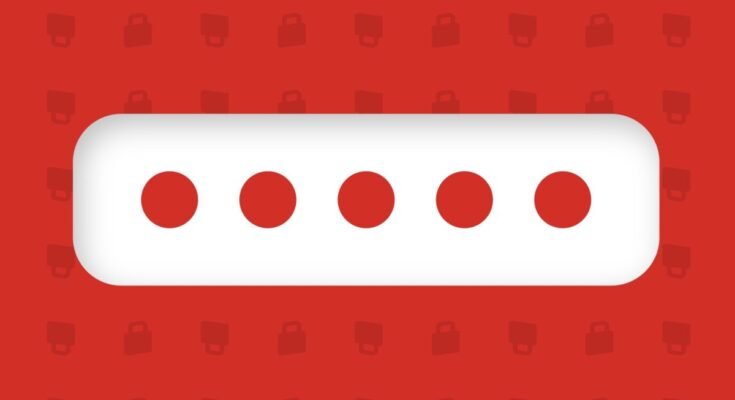 white bar with 5 red dots on red background